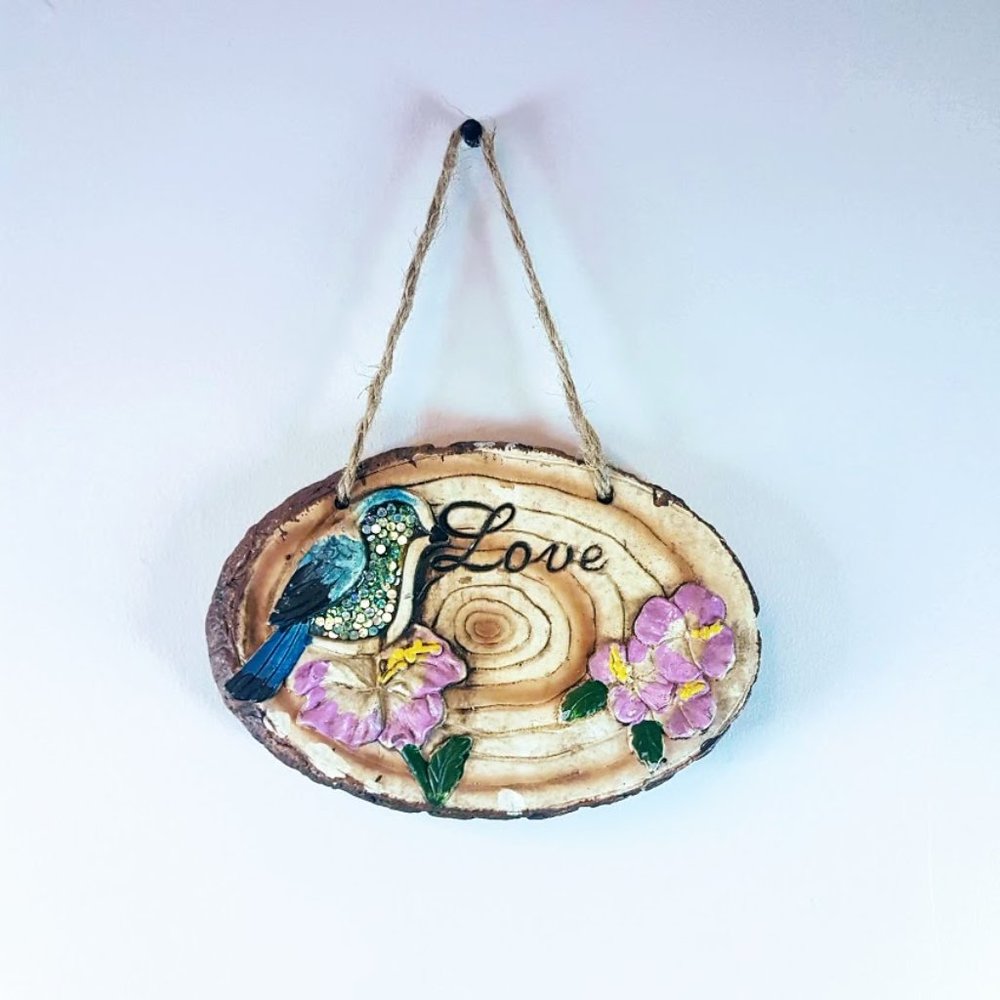 #H10 Love Wall Hanging Plaque With Bird & Flowers